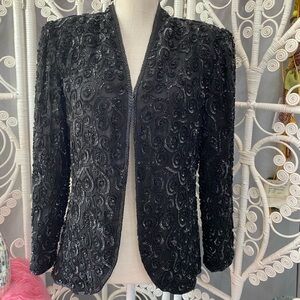 VTG SCALA SMALL BEADED SEQUINS JACKET SILK BLACK